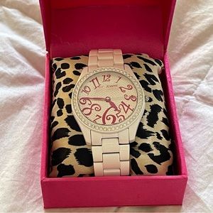 Y2K Betsey Johnson White Stainless Steel Watch with Rhinestones